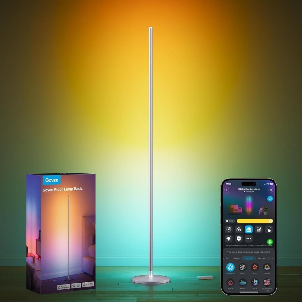 RGBIC Silver Floor Lamp Basic LED Corner Lamp Compatible with SmartThings Alexa